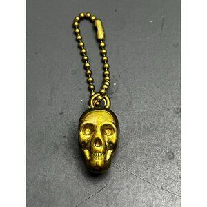 Vintage Crackerjack Metal Prize Skull Charm Gold Tone Metal with chain
